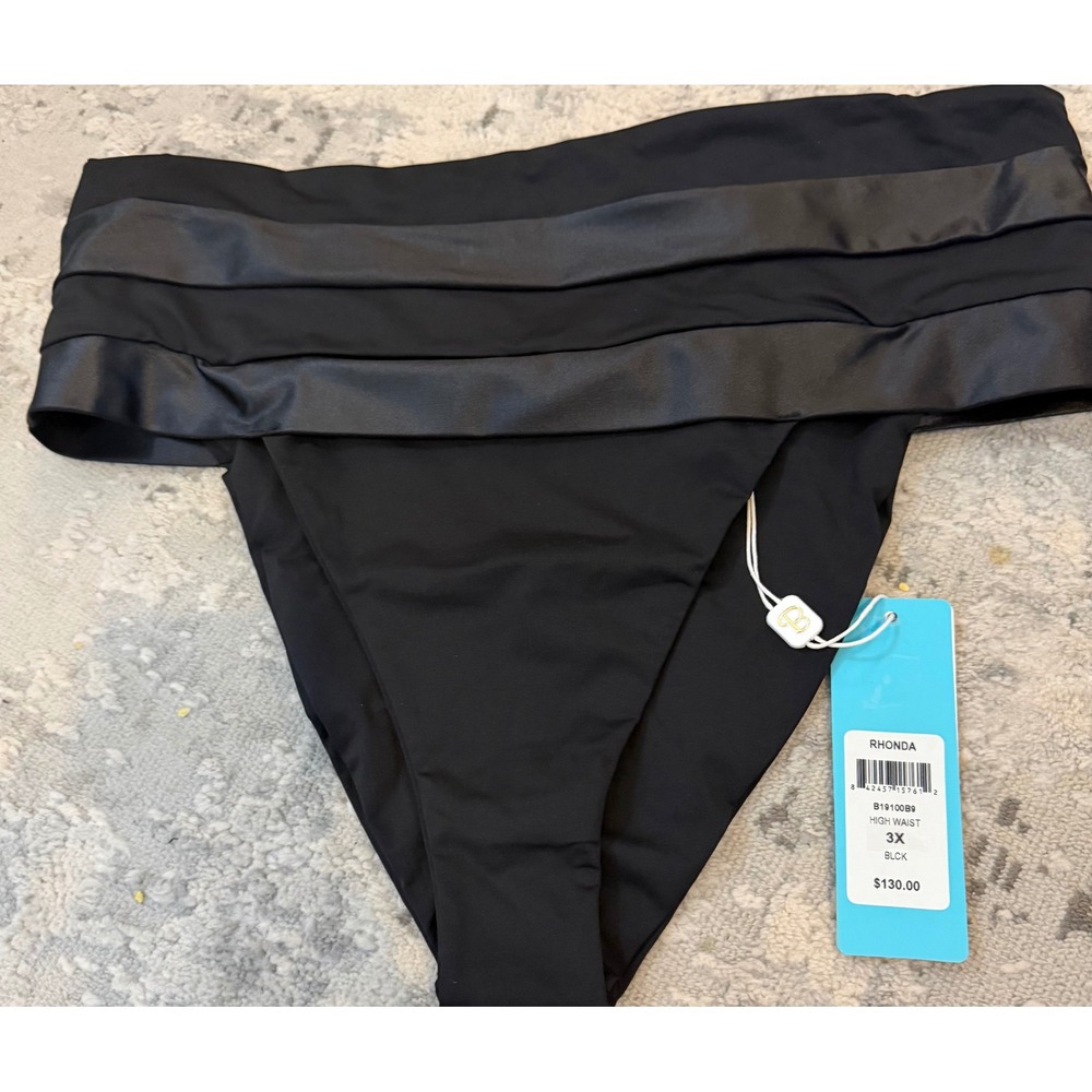 Beach Bunny Rhonda High Waist Bikini Bottoms Black Ruched 3X B19100B9 NEW